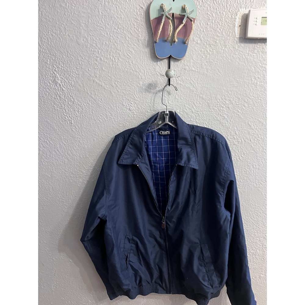 Chaps Jacket Men Blue Full Zip‎ Lined Poly Windbreaker Jacket Size Large